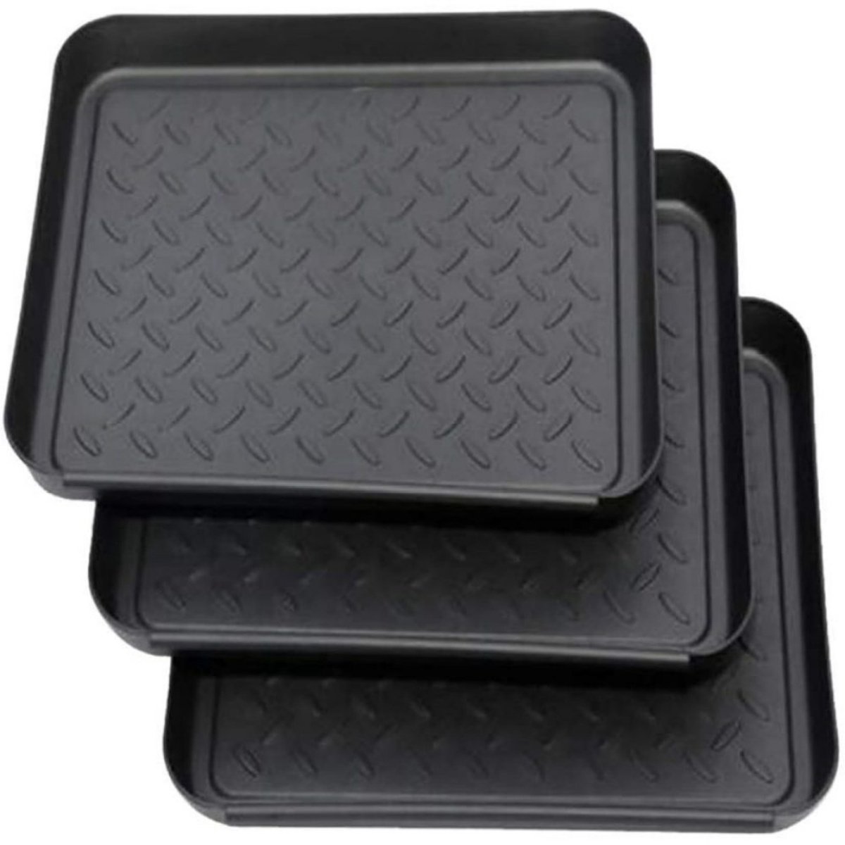 TOVBMUP Schoenopvangbak - Schoenopvangmat - Kunststof schoenopvangbak voor regenachtige en besneeuwde dagen - Geschikt als hondenvoermat, verfbak - Zwart - 35 x 27,5 x 3 cm - Set van 3