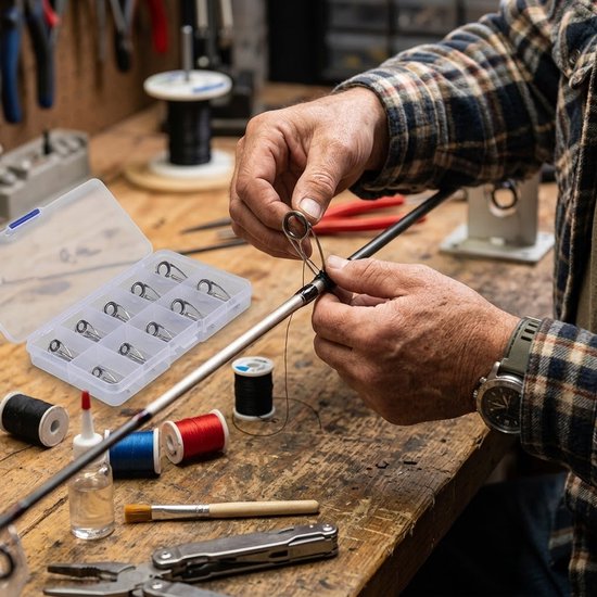Zilverkleurige hengel reparatie set hengel onderdelen unisex roestvrijstalen keramische gidsringen verschillende maten duurzame hengel reparatie accessoires 10 stuks — afbeelding 5