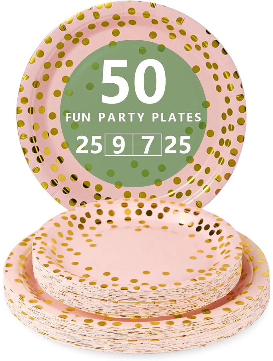 Papieren Borden - Papieren Bord - Gebaksbordjes - Bordjes - Wegwerp borden - Feest/verjaardag/BBQ borden - Dessertbordjes - Papieren Bordjes - Taartborden - Feestborden - Roze en Goud - 23cm, 18cm - 50 Stuks - van Imperatoris