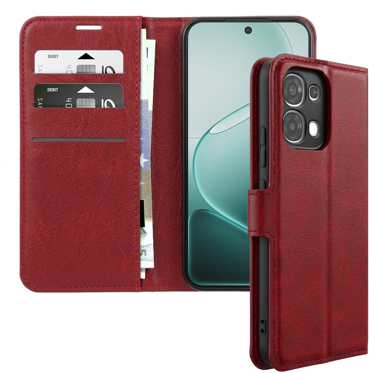 Avizar Etui Geschikt voor Oppo A6 Pro Stiksels Effect met Standaardfunctie, Bordeaux