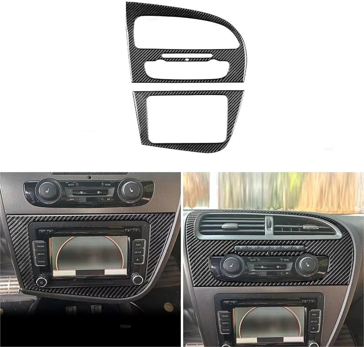 Middenconsole Paneel - Radio Frame - Auto Interieur - Koolstofvezel Look - 1x1x1 cm - Zwart