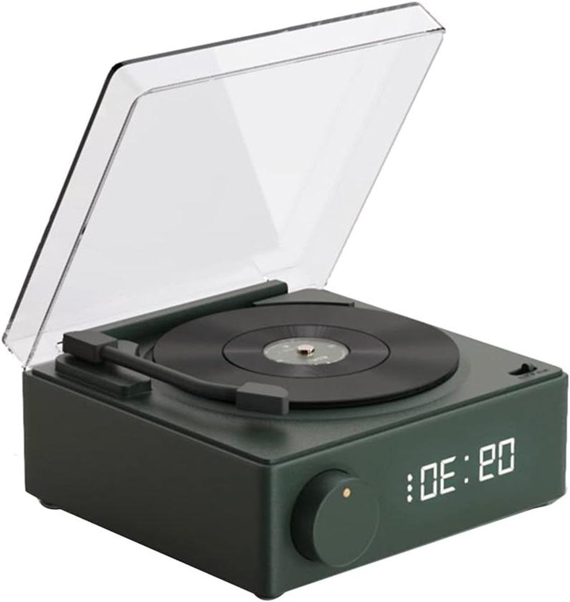 Bluetooth Speaker Wekker - Geluidsbox Muziekspeler - Muziek Luisteren - Vinyl Platenspeler Design - 14x13x6.5 cm - Groen