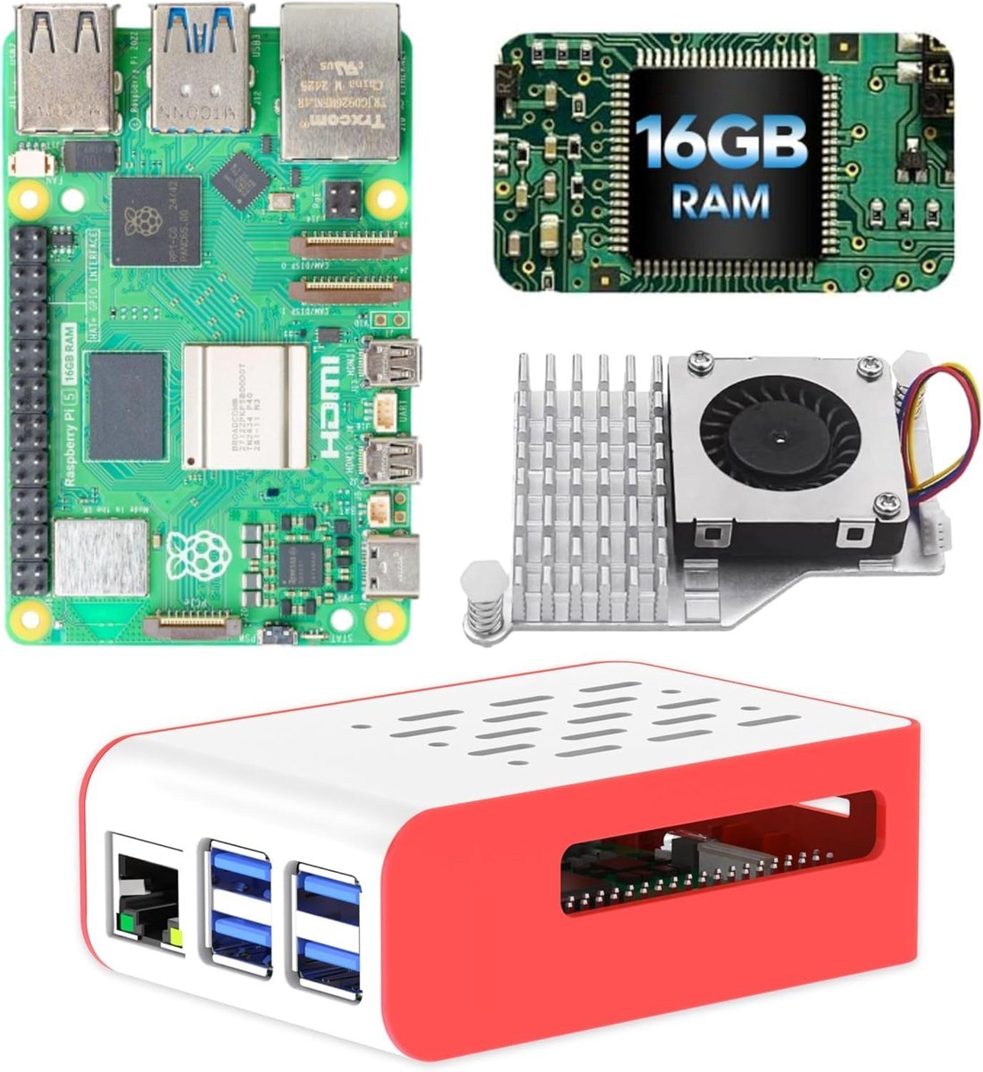 Mini Computer - Compacte PC - Hobby Projecten - 16GB RAM - 15x11x5 cm - Rood en Wit