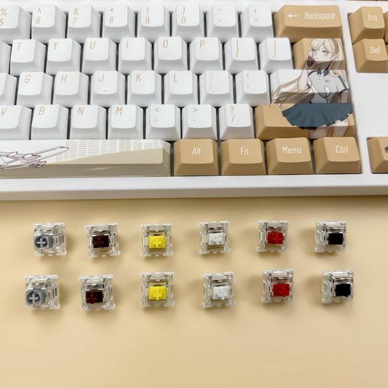 Set van 72 Mechanische Keyboard Switches, Rood, 45gf Lineair, 3-pins, Vooraf Gesmeerd — afbeelding 4