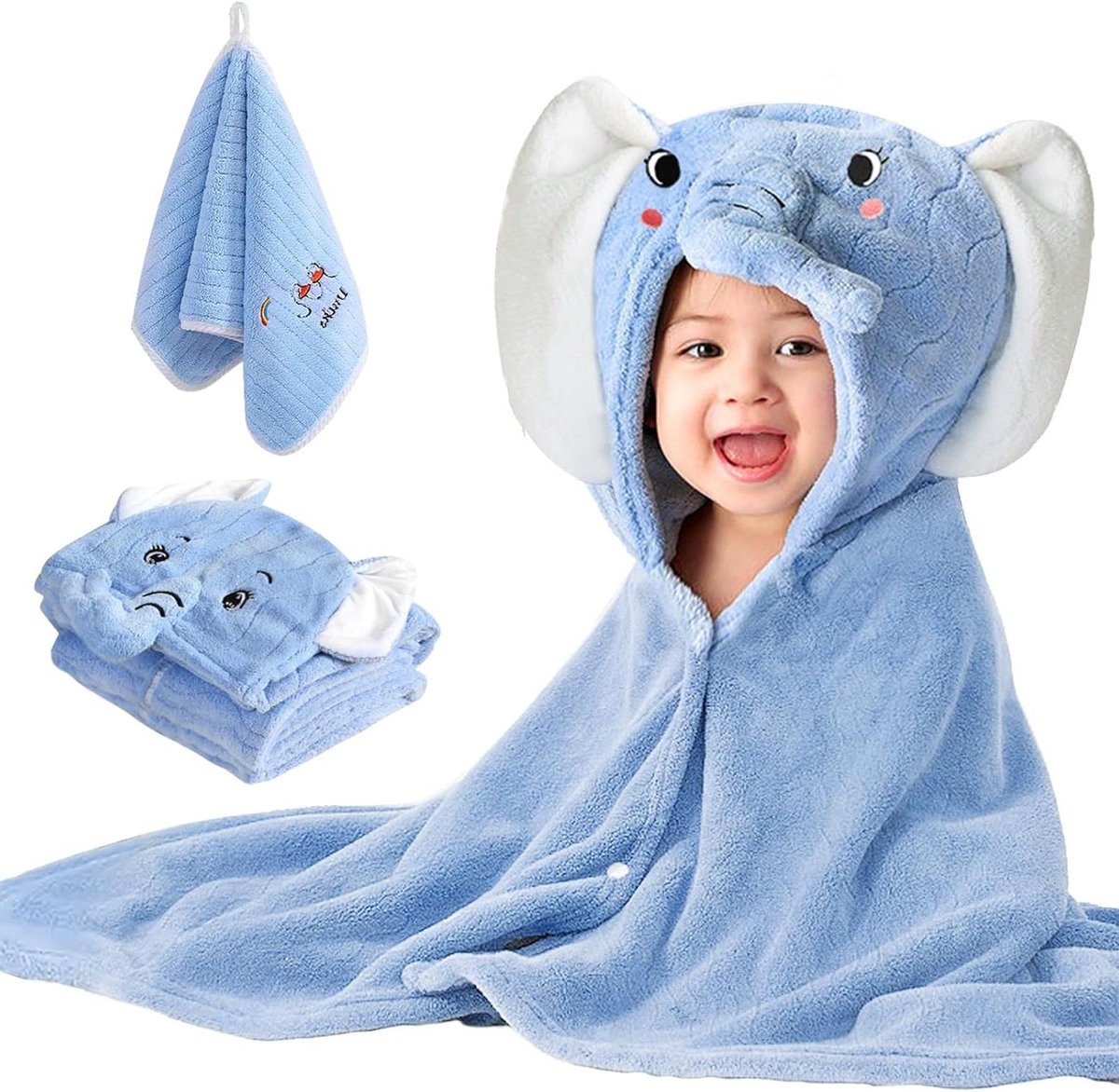 Baby Handdoek met Capuchon - Kinderbadjas Baby - Baby Verzorgen - Super Absorberend - 80 x 120 cm - Blauw