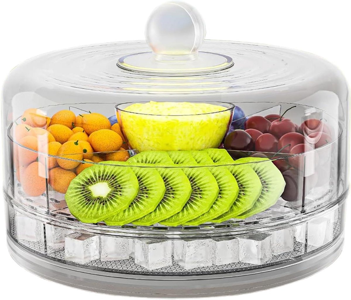 Gekoelde Serveerplaat - Buffetserver Koude - Eten Koel Houden - 360 Graden Draaibaar - 23 cm - Transparant
