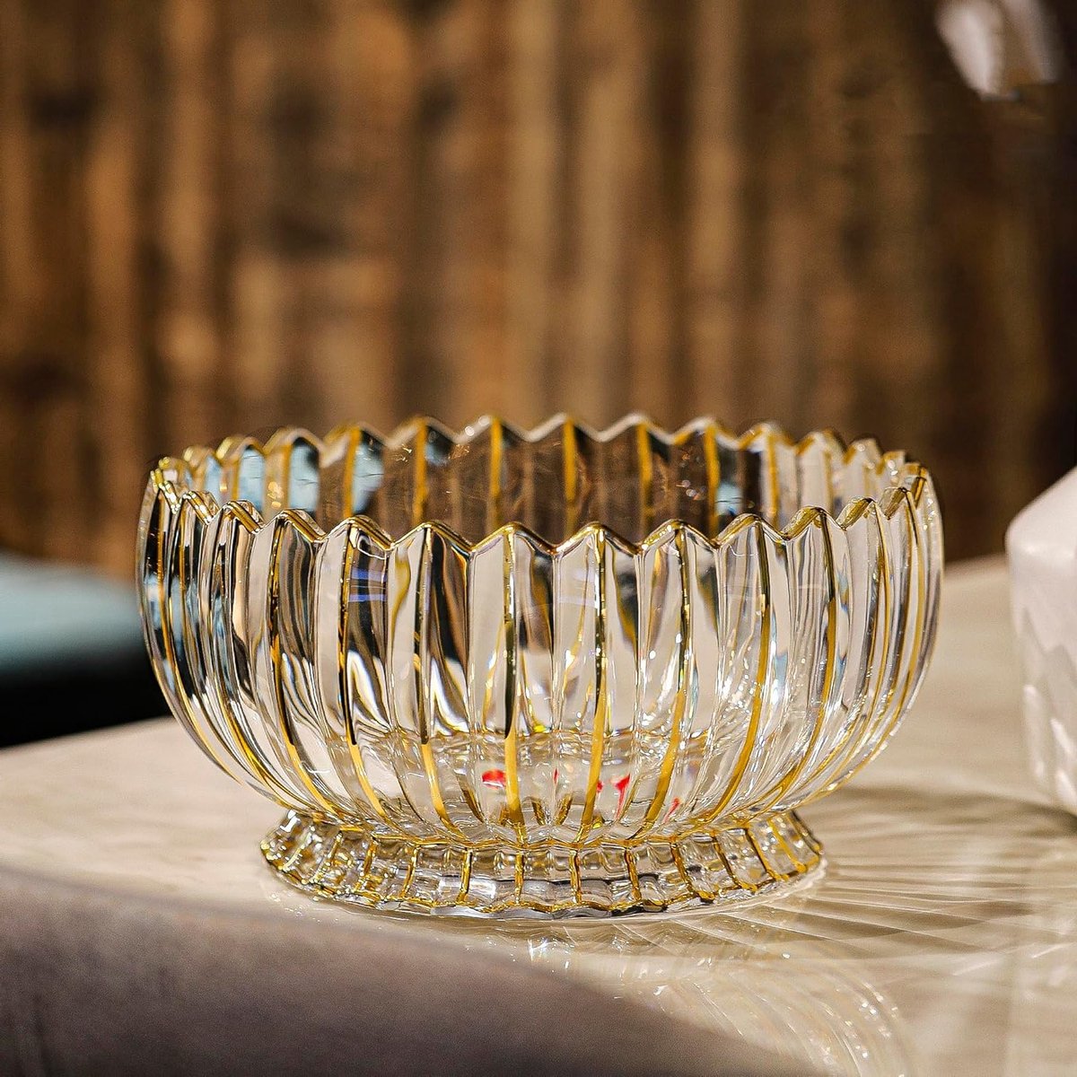 Elegante Handgeschilderde Gouden Kristallen Fruitschaal met Voet - 22 cm Diameter, Perfect voor Decoratie en Snoepjes