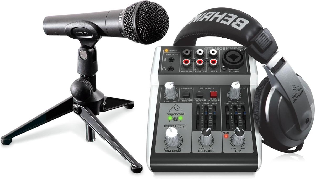 Opnamepakket - Studio bundel - Podcasting muziek - Ingebouwde USB interface - 5 ingangen - Zwart