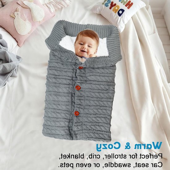 Winterse Voetenzak voor Baby's in Kinderwagens, Universele Gevoerde Slaapzak, Gebreide Fleece Voetenzak, Warm Dekentje voor Baby's van 0-12 Maanden — afbeelding 3