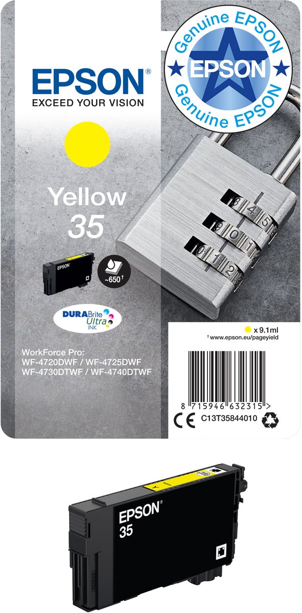 Epson Padlock enkele verpakking geel 35 DURABrite Ultra inkt