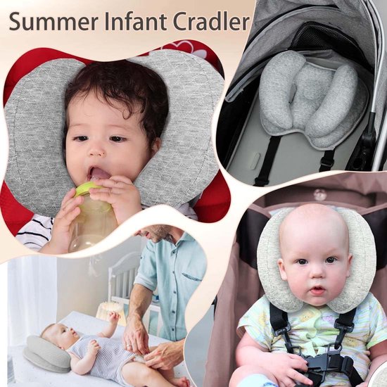 Neksteunkussen voor baby's - hoofdsteun voor baby's - vormgevend kussen voor autostoeltjes - 2-in-1 reiskussen - geschikt voor kinderwagens en hoofdsteunen - 25*22 cm - grijs — afbeelding 3