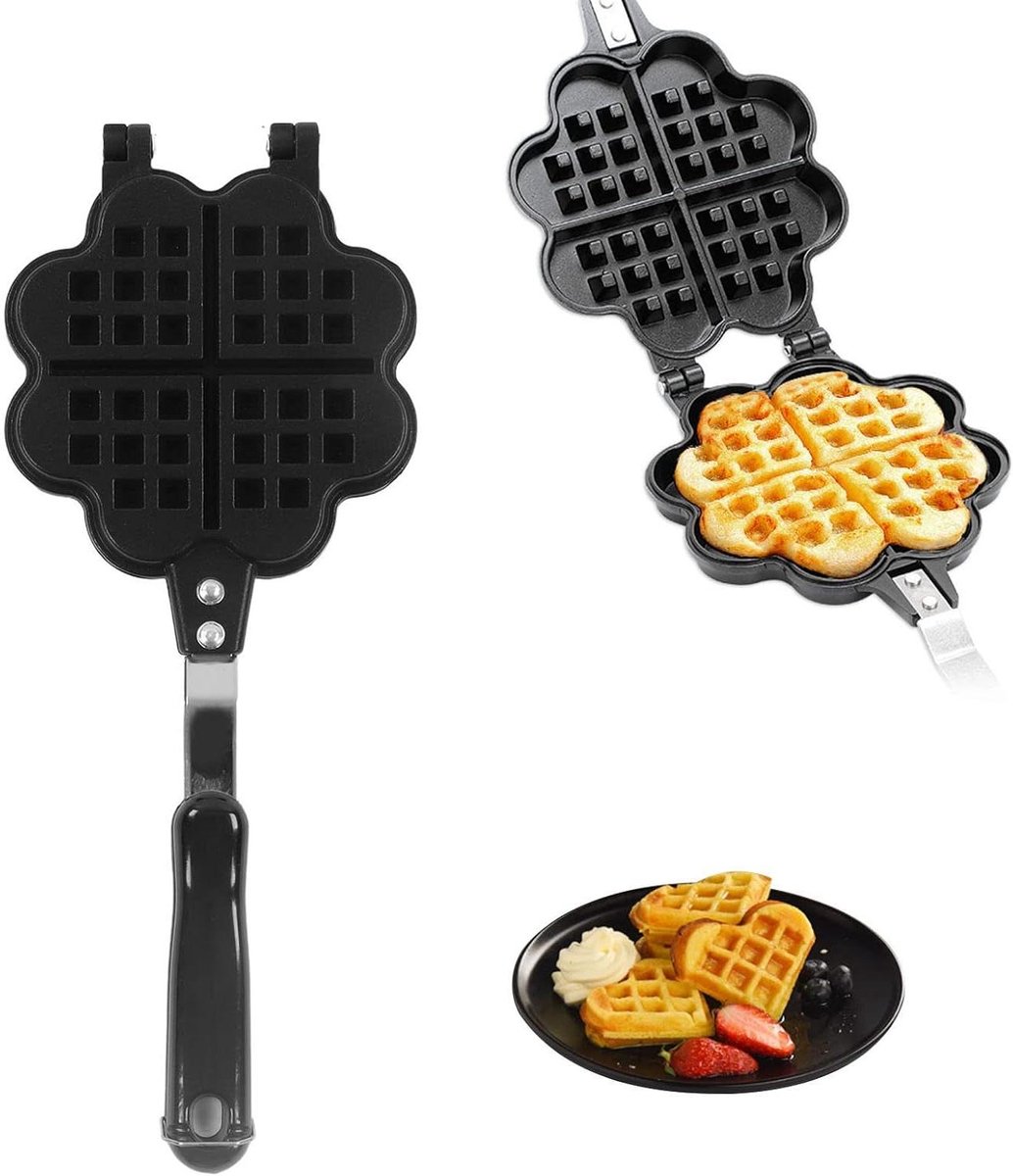 Dubbelzijdige Wafelpan - Wafelijzer - Familieontbijt Bakken - Antiaanbaklaag - 35x14 cm - Zwart