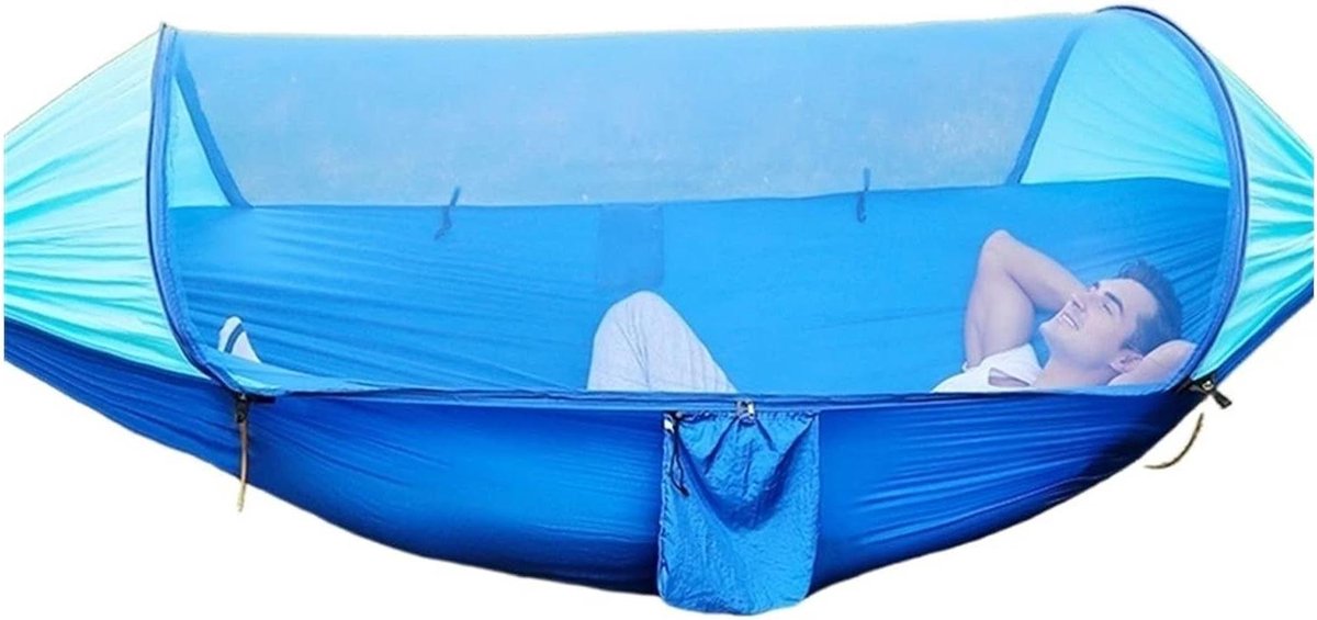Kampeerhangmat met Net - Hangmat Schommel - Buiten Ontspannen - Hoge Sterkte Nylon - 2 Persoons - Blauw