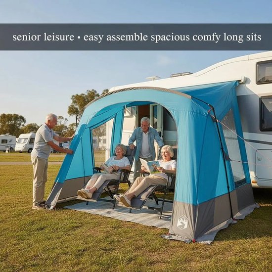 Miryx Tunneltent - Caravan-tent - Tent Voor 5 Personen - Auto - Luifel - Camping - Caravan Accessoires - Blauw Dak - 410 x 275 x 245 cm — afbeelding 2