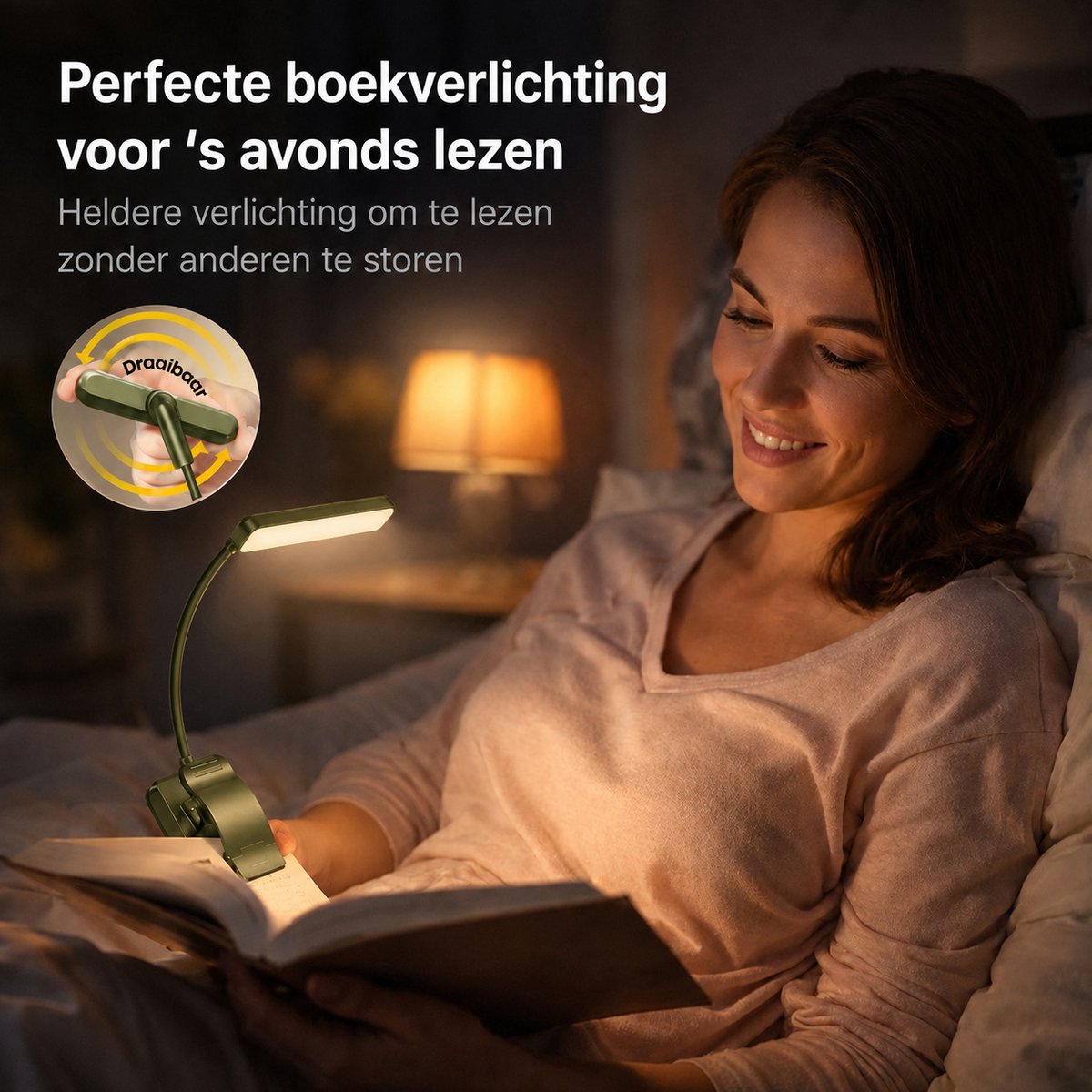Sounix LED Leeslampje voor Boek met Klem - 315° draaibaar Leeslamp - 24 LED - Boeklampje met 3 Lichtstanden - Oplaadbare boeklamp USB - Dimbaar - Groente — cadeau in Gadgets - foto 2