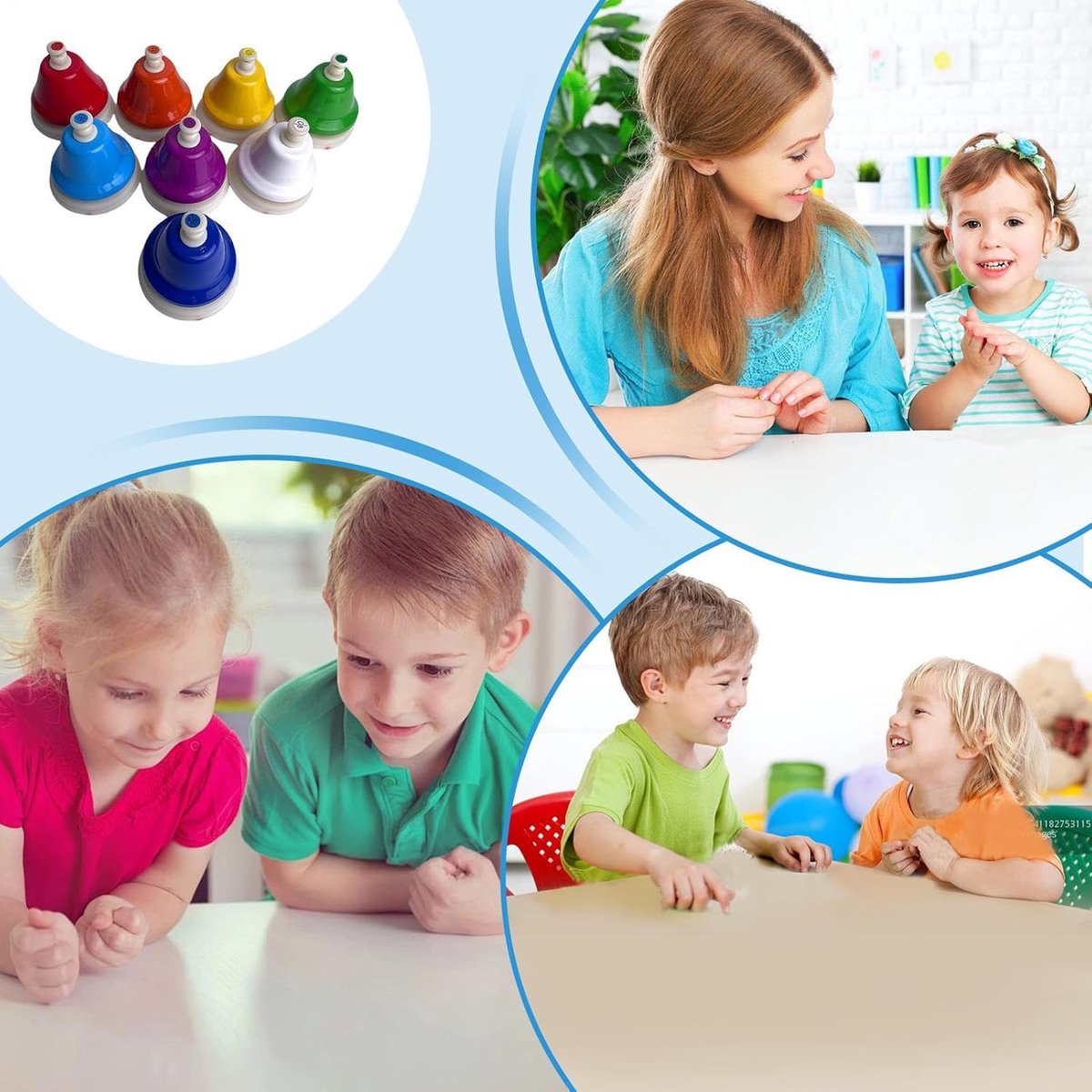 Diatonische Handbellen - Muziek Speelgoed - Muziekonderwijs - 8 Verschillende Tonen - 8x8 cm per bel