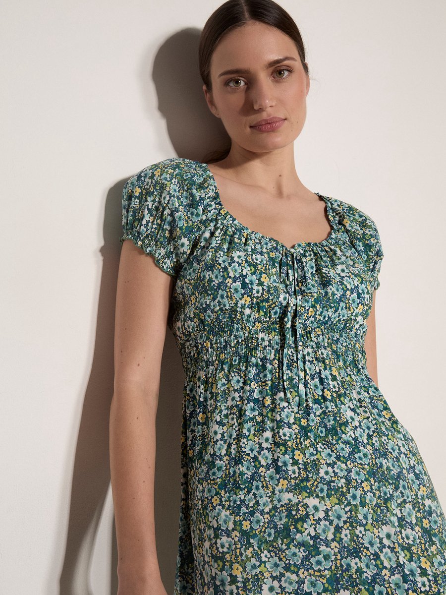 Midi-jurk met waterverfbloemenprint