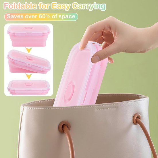 Opvouwbare Campingkommen - Platte Lunchboxen - Voedsel Bewaren - Lekvrij en Vershoudend - 350 550 800 ml - Geel Roze Mint — afbeelding 2
