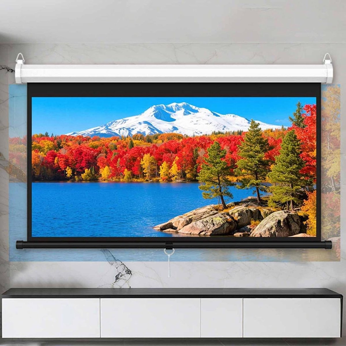 Projectiescherm Handmatig - Pull Down Scherm - Thuisbioscoop Kantoor - Dubbele Beeldverhouding - 60 inch - Wit