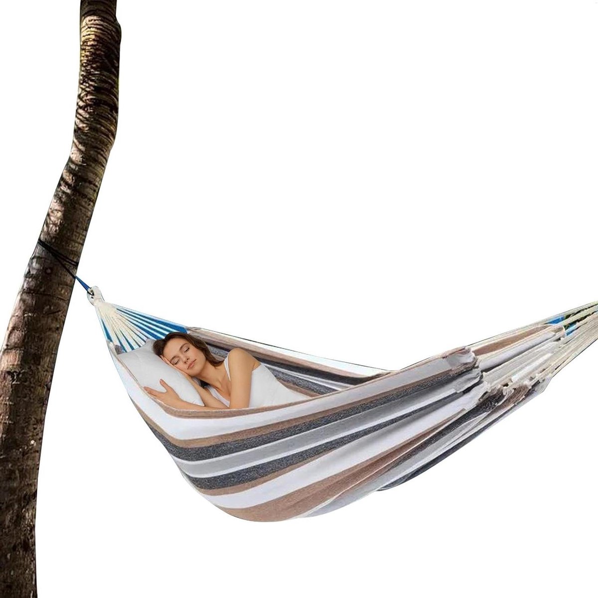 Dubbele Hangmat - Strandhangmat Campingschommel - Ontspannen Buiten - Met Organisatortas - 260 x 150 cm - Gestreepte