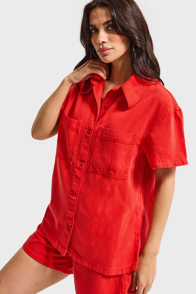 It's Basic - DENIM SHIRT - CRIMSON