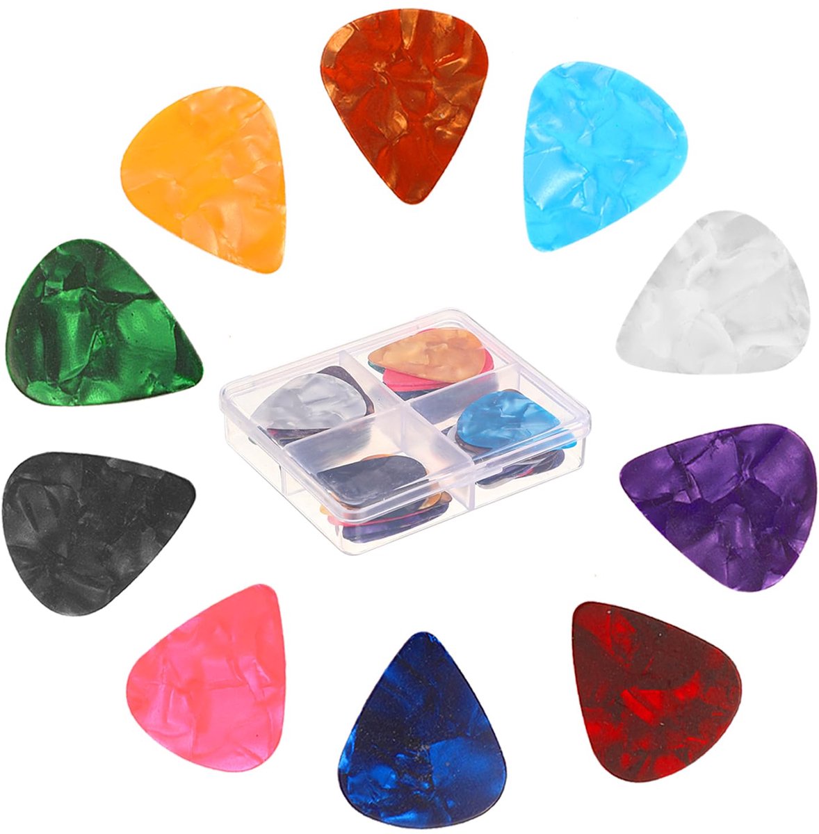 carmdering - Gitaarplectrum - Plectrum Set - Celluloïd Plectrum - Set van 10, 0,75 mm, warme ronde klank - Glad oppervlak, goede grip - Voor akoestisch, elektrisch, bas en ukelele - Cadeau voor gitaristen - Willekeurige kleuren