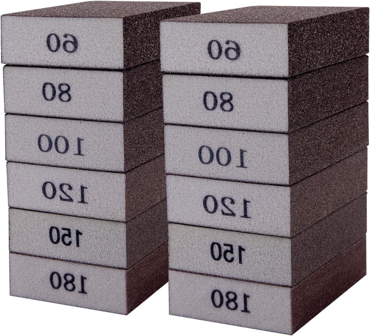 Schuur sponsjes voor hout, set van 12 stuks, ideaal voor schuren en afwerken van houtoppervlakken