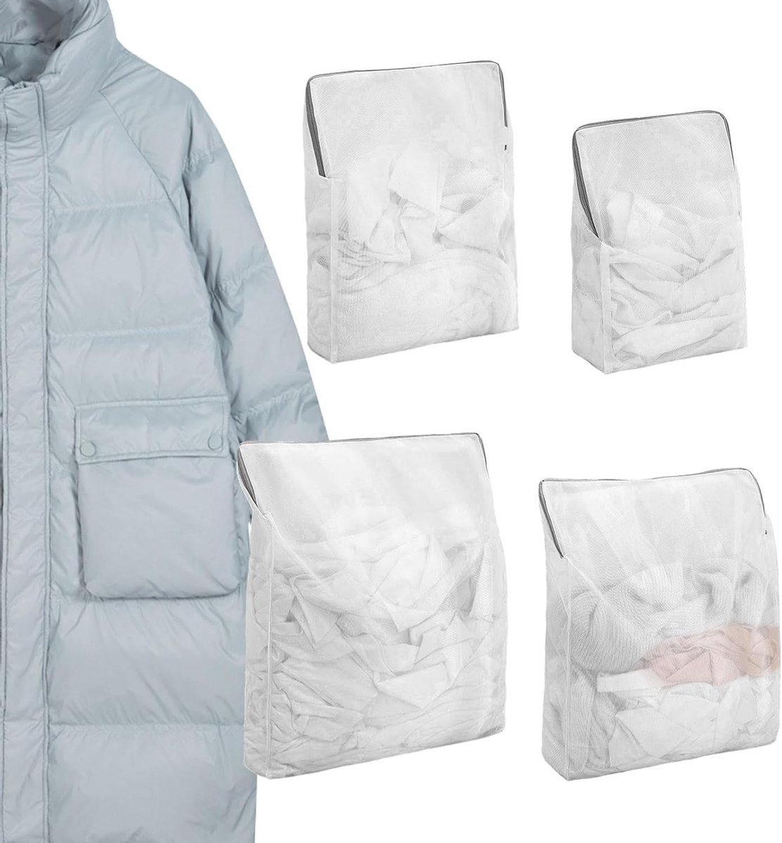 Waszakken Set - Kleding Netten - Kleding Beschermen - Anti-vervorming Gaas - Set van Vier - Wit