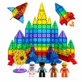 Magnetic tiles - XXL 129 stuks - Met 4 magna poppetjes - Magneet tegels - Magnetische tegels - Constructiespeelgoed - Speelgoed 3, 4, 5, 6 jaar - Travel set educatief mind montessori - Speelgoedboek 2026 sinterklaas