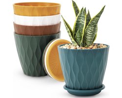 15 cm plantenpotten binnen, 5 stuks plastic bloempotten met schotels en drainagegaten, decoratieve kamerplantenpot voor vetplanten, kleine kamerplantenbakken voor buiten, moderne meerkleurige