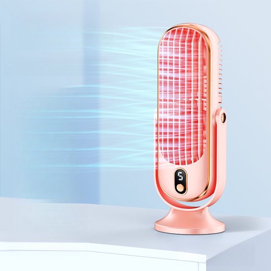 Draagbare USB bureau torenventilator roze, stille persoonlijke ventilator, 5 snelheidsstanden, oplaadbaar, mini tafelventilator
