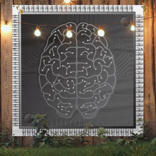 Tuinposter 200x200 cm - Tuindecoratie Een illustratie van kunstmatig gevormde hersenen - Poster voor in de tuin - Buiten decoratie - Schutting tuinschilderij - Tuindoek muurdecoratie - Wanddecoratie balkondoek