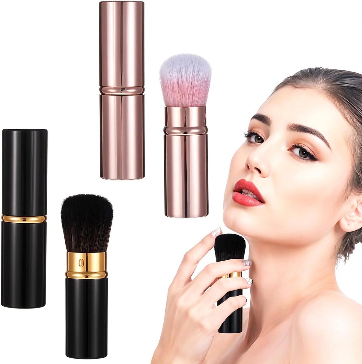 Set van 2 Inklapbare Make-upkwasten, Kabuki Borstel met Deksel, Ideaal voor Foundation, Concealer en Blush Make-up