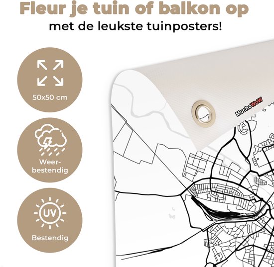 Tuinposter 50x50 cm - Tuindecoratie Kaart - Amersfoort - Zwart - Wit - Poster voor in de tuin - Buiten decoratie - Schutting tuinschilderij - Tuindoek muurdecoratie - Wanddecoratie balkondoek