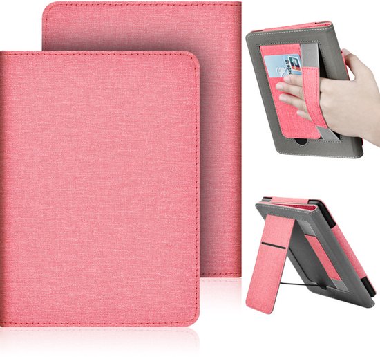 Linnenstructuur Beschermhoes Met Standaard - Geschikt voor Kindle Paperwhite 6 - Ebook hoes met standaard en handriem - roze — afbeelding 3