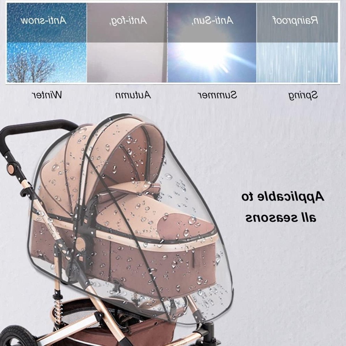 Universele regenhoes voor kinderwagens, transparant en waterdicht, beschermt tegen regen, wind, sneeuw en kou – foto 3