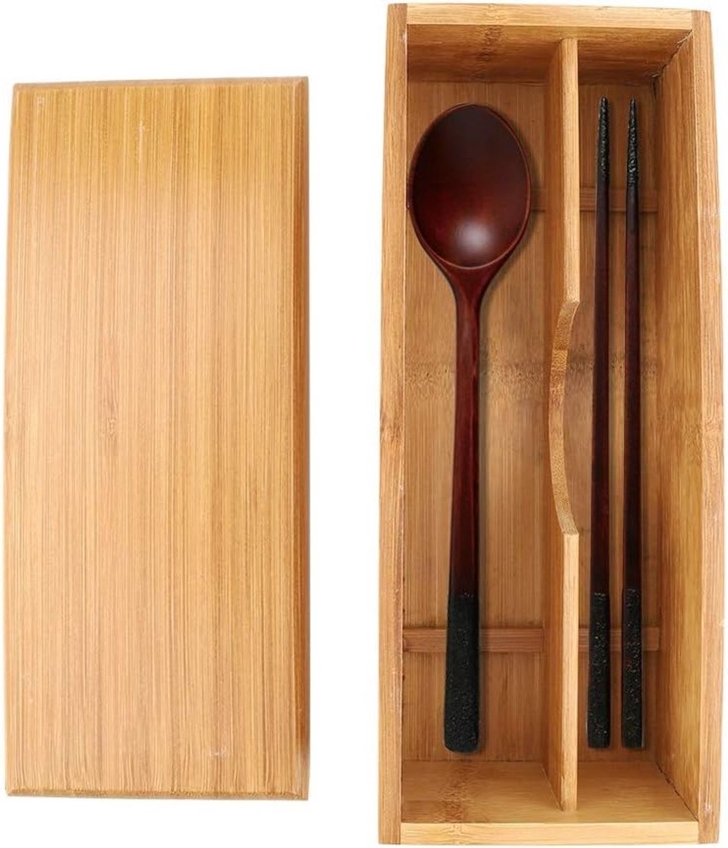 Bamboe Opbergdoos voor Eetstokjes en Bestek, Handige Organizer voor Keuken en Tafelaccessoires