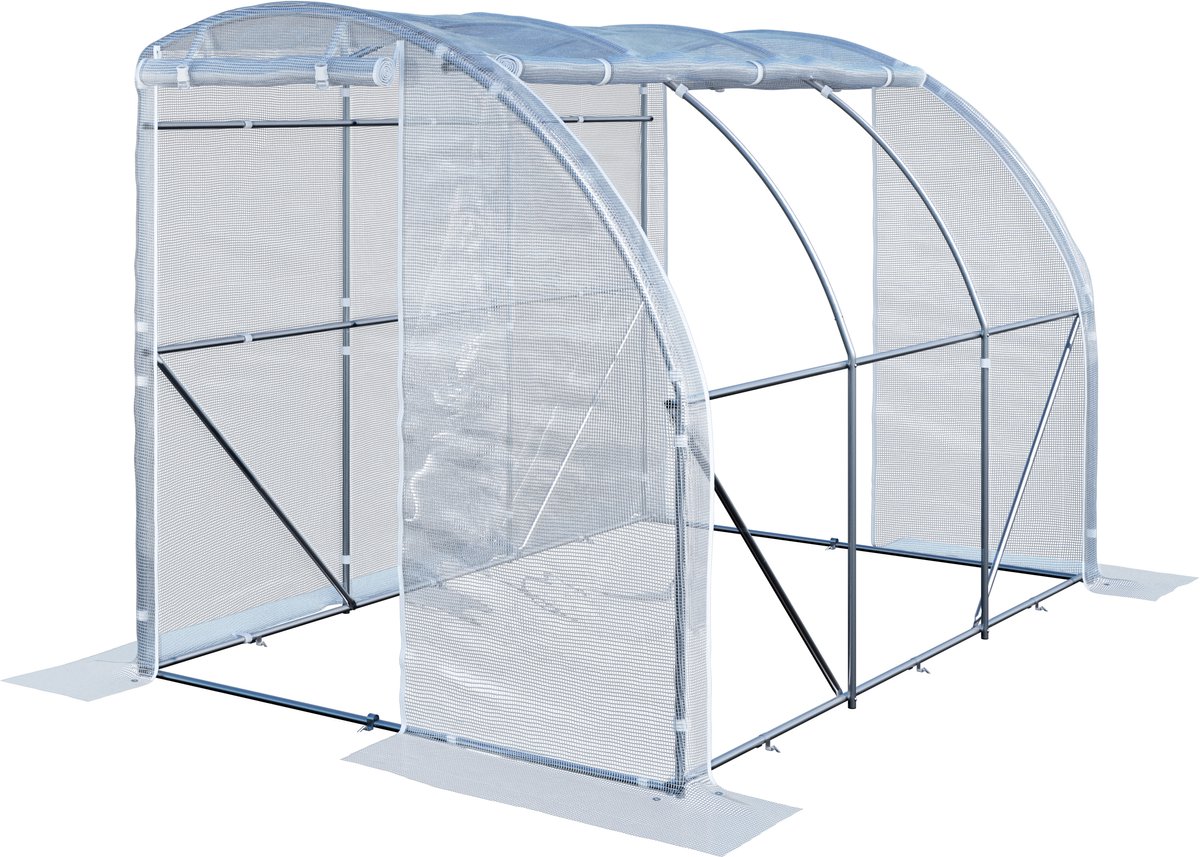 TOOLPORT Aangebouwde foliekas 2x3 m PE 180 g/m² UV-gestabiliseerd met verzinkt stalen frame, tomatenkas met zijramen