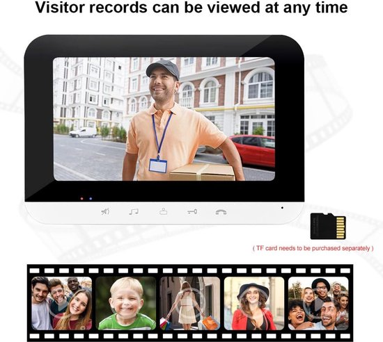 Video Deurbel Systeem - Intercom Set - Woning Beveiliging - 7 Inch Kleurenscherm - 19 x 13.2 cm - Zwart van Merkloos — afbeelding 5