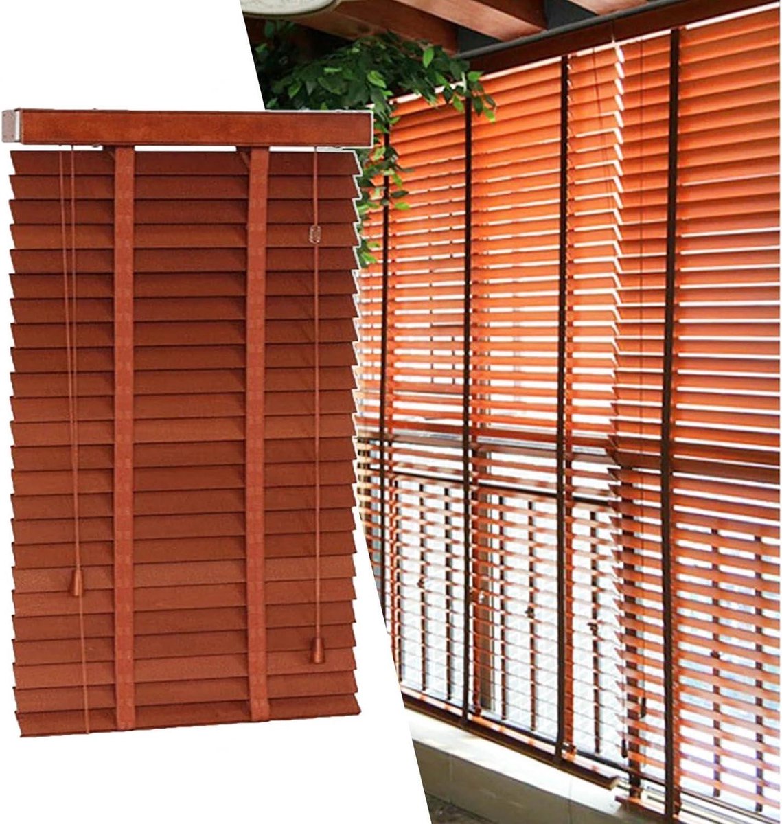 Massief Houten Jaloezieën - Horizontale Raambekleding - Privacy Creëren - Natuurlijke Hout
