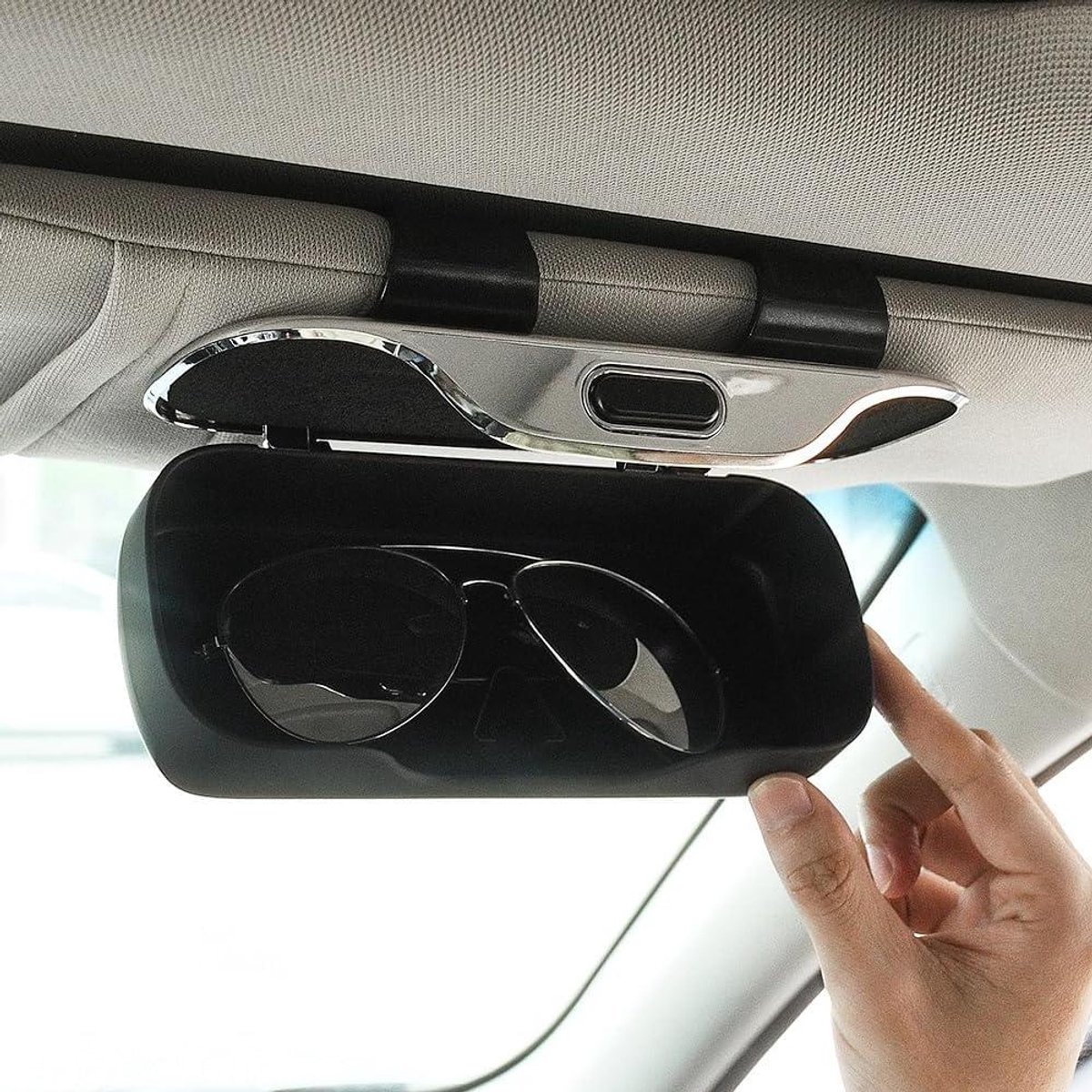Brillenkoker Auto - Brillenhouder Zonneklep - Veilig Opbergen - Bediening met één hand - 185 cm - Zwart