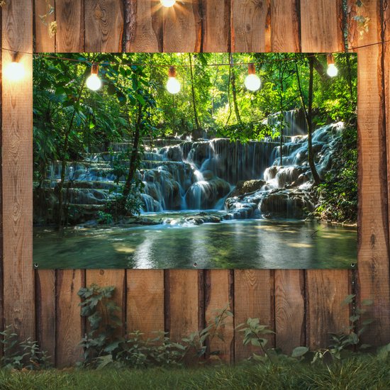 Affiche de jardin Palenque - Jungle waterfall in Palenque Mexico 180x120 cm - Toile de jardin / Toile d'extérieur / Peintures d'extérieur (décoration de jardin) XXL / Groot format!