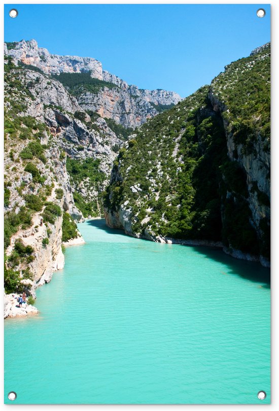 Affiche représentant une rivière turquoise s'écoulant dans une gorge, montagnes en arrière-plan.