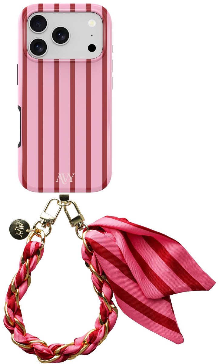 AVY Hoesje Met Telefoonkoord | Geschikt voor Apple iPhone 17 Pro Max | Compatibel met MagSafe | Hard Shell Back Cover | Stijlvol Bijpassend Koord 32CM | Linea Sol | Roze