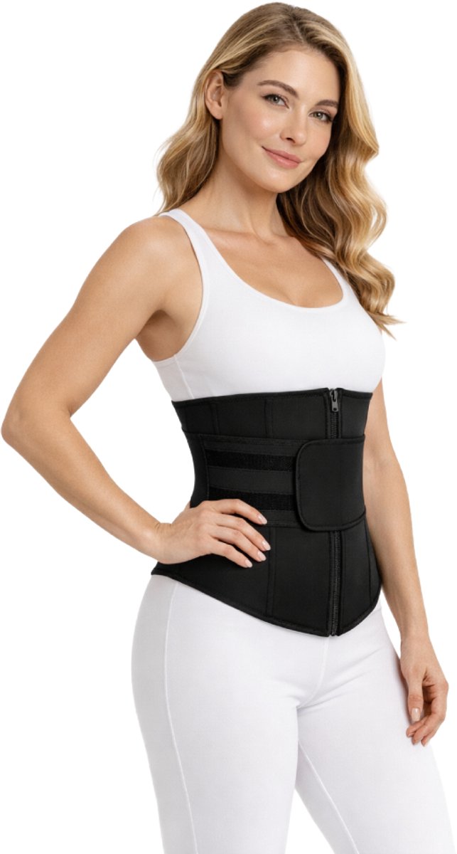 Linorie Waist Trainer Superior – Sport Waisttrainer Corset Waist Shaper – Platte Buik & Taille Effect – Verstelbaar – Zwart – XL