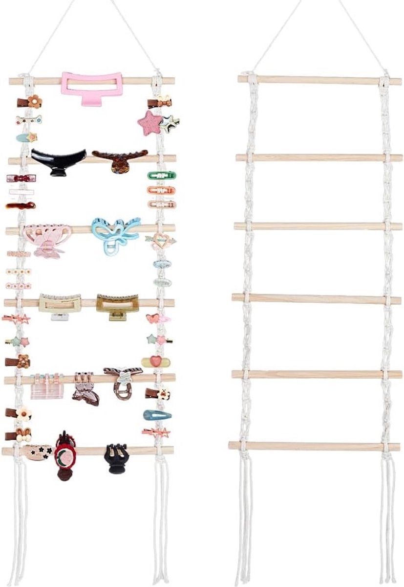 2 stuks hangende haarcliphouder, macramé haarklauw clip organizer voor boho stijl, opslag voor haaraccessoires in huis, 131x35cm