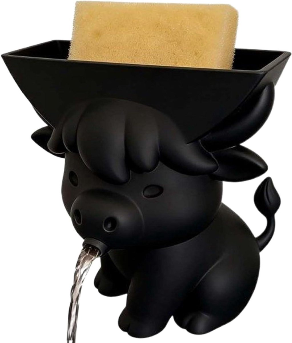 Sponshouder Keuken - Gootsteen Organizer - Snel Drogen - Grappig Koe Design - 14 x 10 cm - Zwart