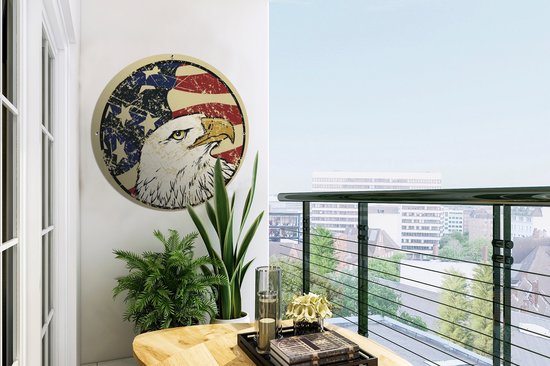 Cercle de jardin dessin de la tête d'un pygargue à tête blanche avec le drapeau américain - 60x60 cm - Affiche de jardin ronde - Extérieur