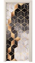 Deurposter 90x215 cm - Deursticker Abstract - Kubus - Goud - Patronen - Zwart - Wit - Meubelfolie zelfklevend - Deurfolie woonkamer - Interieurfolie fotobehang - Deur plakfolie - Deurstickers - Deurbehang sticker - Kamer decoratie