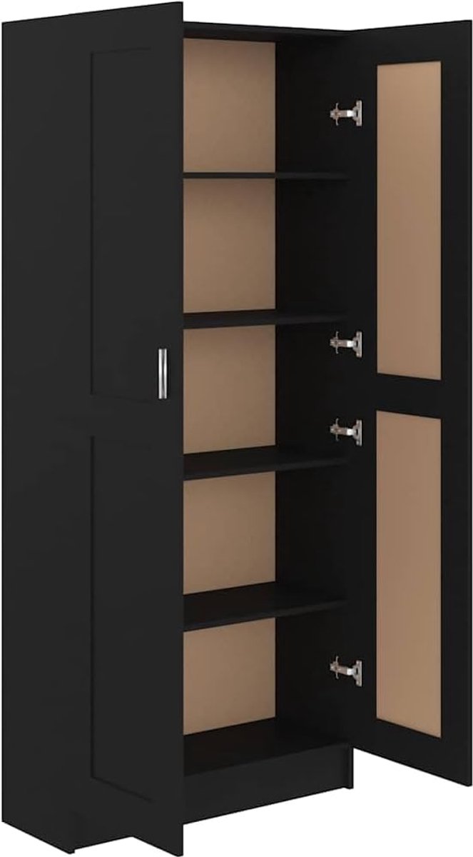 Boekenkast- Boekenkast met Deuren 185,5 cm – abtkantoor Zwarte Opbergkast met 5 Vakken en 2 Deuren – Staande Kantoorkast / Archiefkast – Moderne Kast voor Woonkamer, Kantoor en Slaapkamer